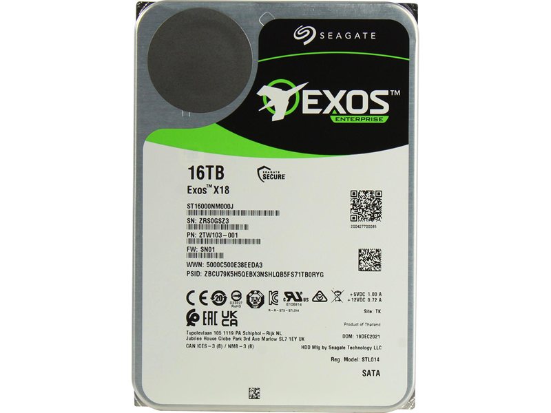 Жесткий диск/ HDD Seagate SATA 16Tb Exos X18 6Gb/s 7200 256Mb OFFICIAL RECERTIFIED 1 year warranty