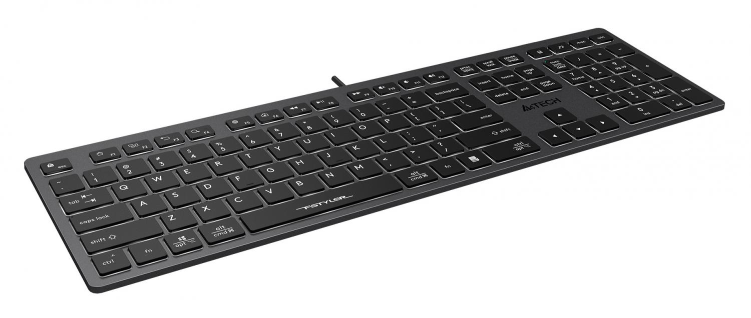 Клавиатура A4Tech FX60 серый USB slim LED (FX60 GREY / WHITE) кабель 1.5м