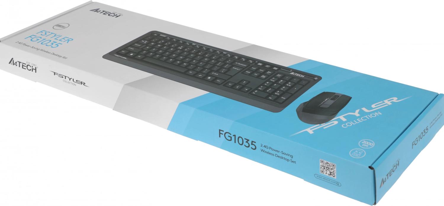 Клавиатура + мышь A4Tech Fstyler FG1035 клав:черный/серый мышь:черный/серый USB беспроводная Multimedia (FG1035 GREY)