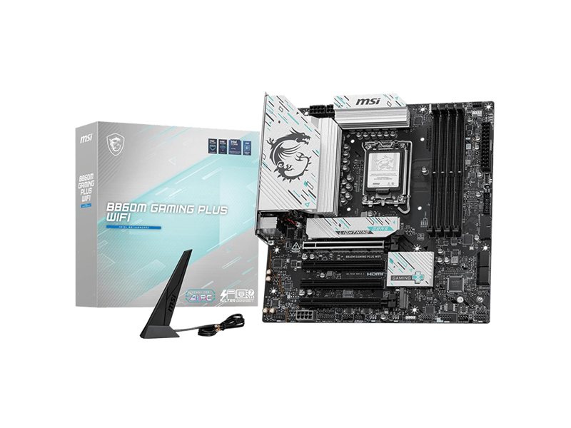 Материнская плата MSI B860M GAMING PLUS WIFI Soc-1851 Intel B860 4xDDR5 mATX AC`97 8ch(7.1) 5Gigabit RAID+HDMI+DP