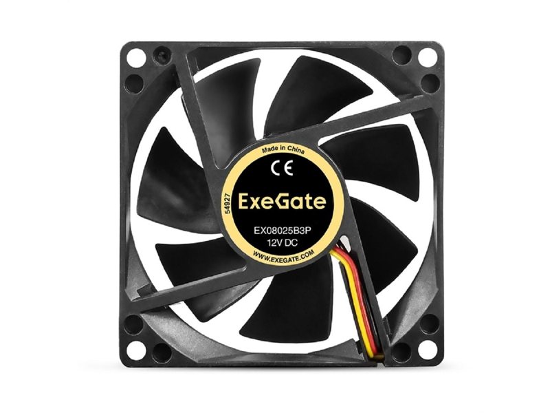 Exegate EX297048RUS Вентилятор 12В DC ExeGate EX08025B3P (80x80x25 мм, 2-Ball (двойной шарикоподшипник), 3pin, 2000RPM, 19dBA)