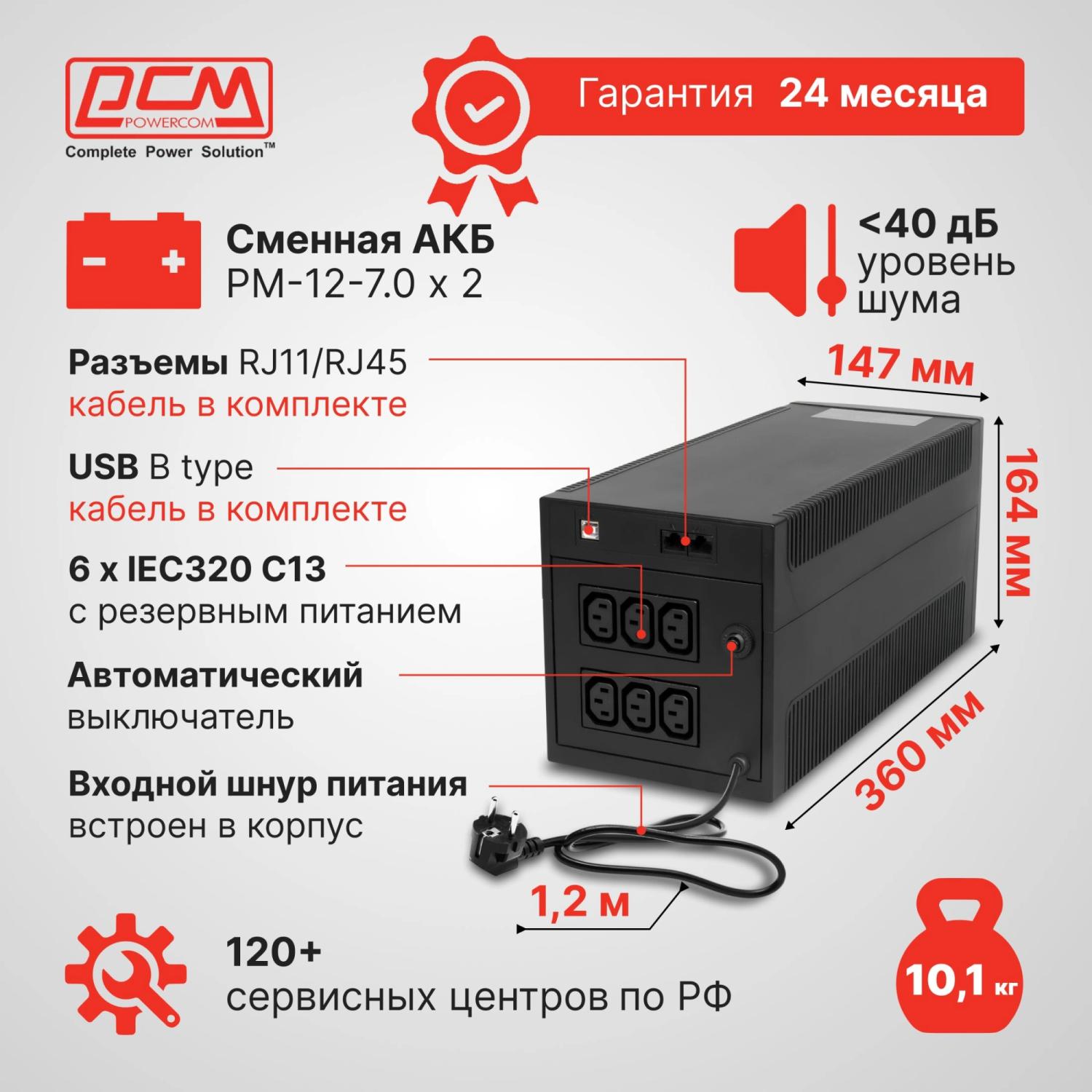 Источник бесперебойного питания Powercom Raptor RPT-1500AP 900Вт 1500ВА черный