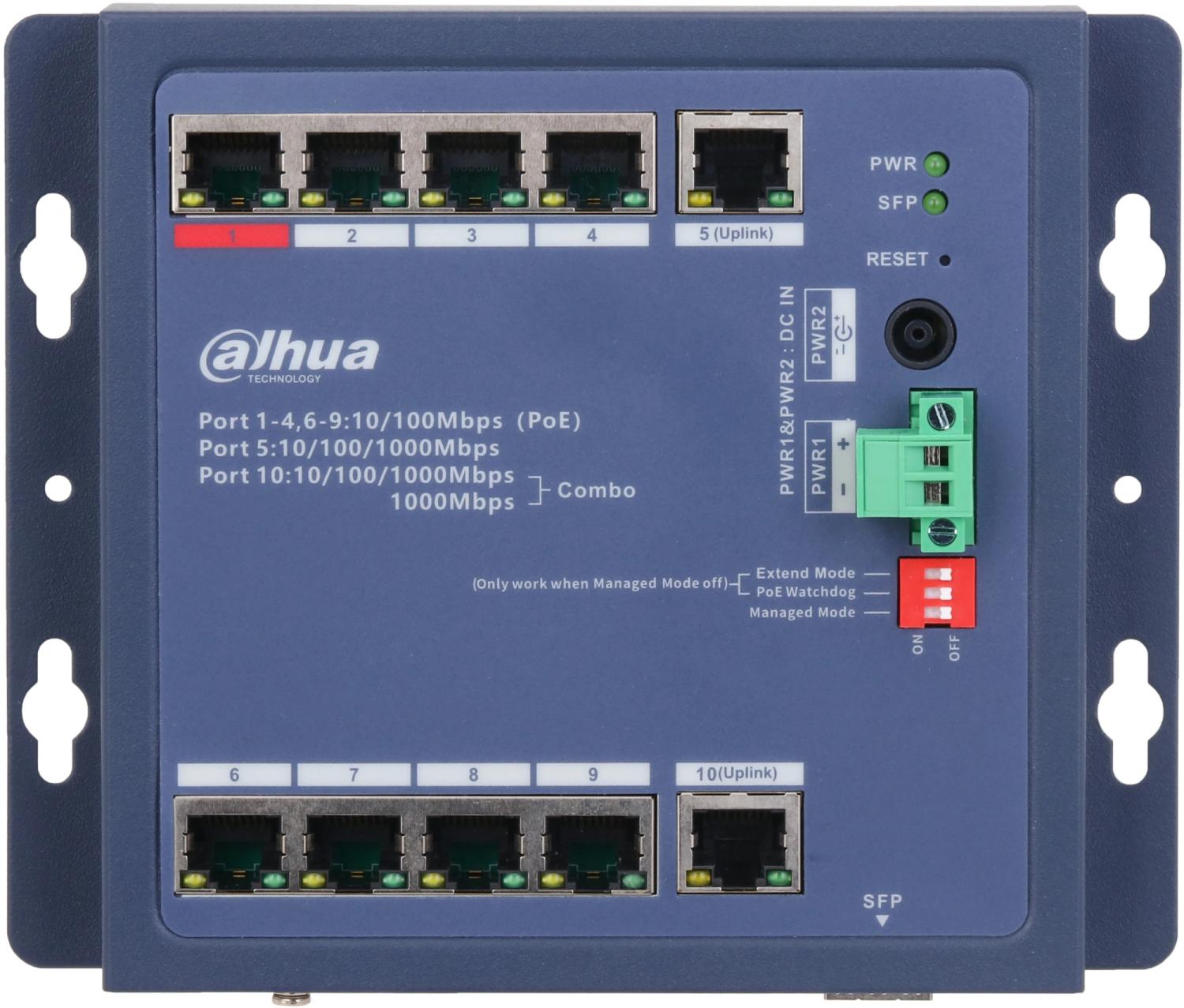 Коммутатор Dahua DH-CHS4110-8ET-90-F (L2) 8x100Мбит/с 1x1Гбит/с 1xКомбо(1000BASE-T/SFP) 8PoE 90W управляемый