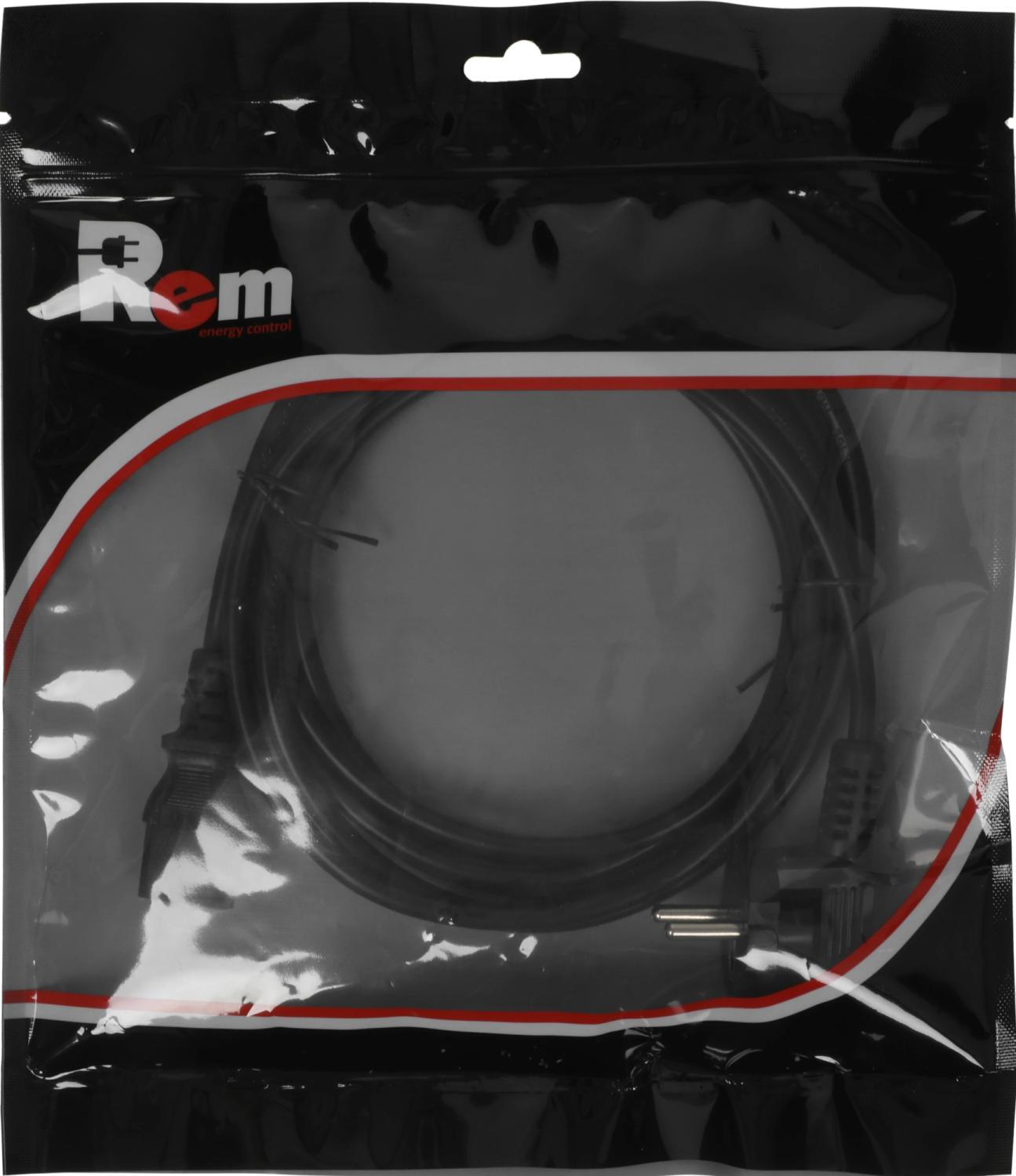 Шнур питания Rem R-10-Cord-C13-S-3 C13-Schuko проводник.:3x1мм2 3м 220В 10А (упак.:1шт) черный