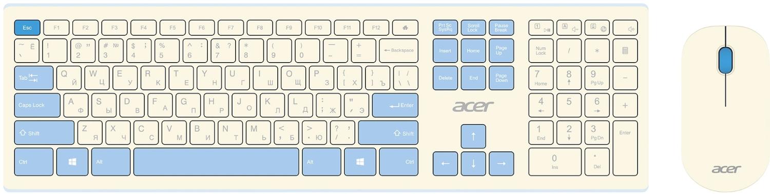 Клавиатура + мышь Acer OCC205 клав:белый/голубой мышь:белый/голубой USB беспроводная slim Multimedia (ZL.ACCEE.00C)
