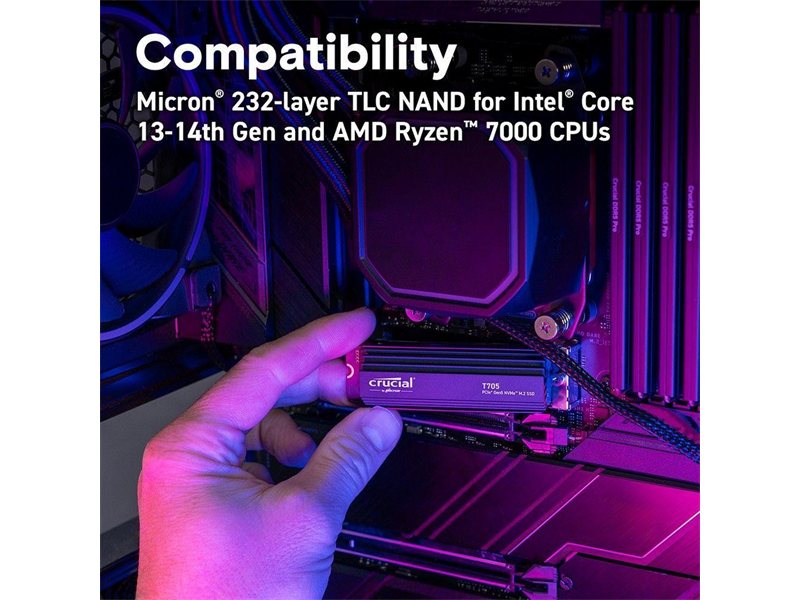 Твердотельный накопитель Crucial T705 4TB PCIe Gen5 NVMe M.2 SSD with heatsink CT4000T705SSD5