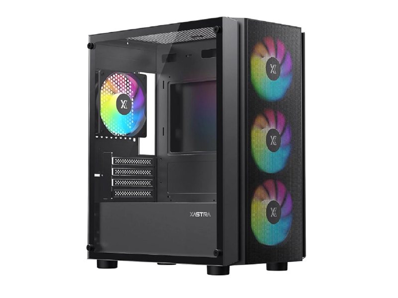 XASTRA Корпус A402M 4FRGB Black mATX/Mesh/full-size TG/4x120mm FRGB fans/ A402M-4FC12F-BK
