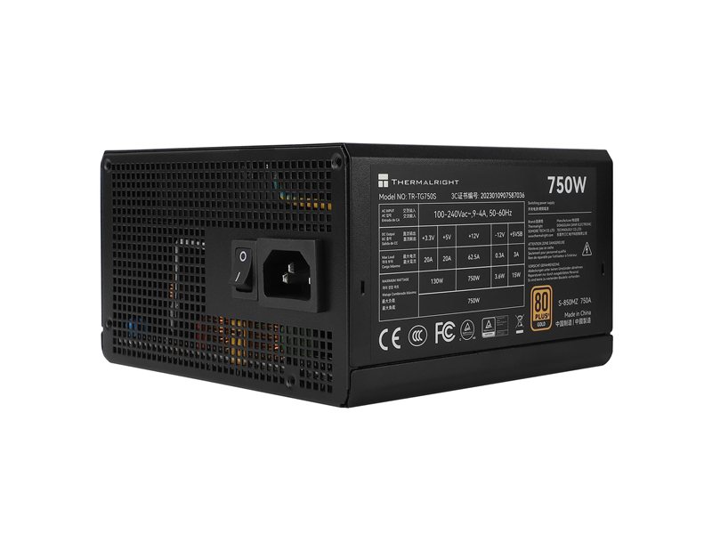 Блок питания ПК/ Power Supply Thermalright, 750W 80+ Gold (ATX, 3.0, PCIe 5.0, Non-modular, 1x24(20+4)pin, 1xCPU 8(4+4)pin, 2xPCIe*2 8(6+2)pin, 5xSATA3, 1x12+4pin (12VHPWR PCIe 5.0 12+4pin 600mm), 3xMOLEX4pin, Active, 120x120mm, 150x140x86mm, APFC, black)