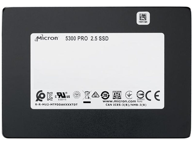 Твердотельный накопитель/ Micron SSD 5300 PRO, 480GB, 2.5" 7mm, SATA3, 3D TLC, R/W 540/410MB/s, IOPs 85 000/36 000, TBW 1324, DWPD 1.5 (12 мес.)