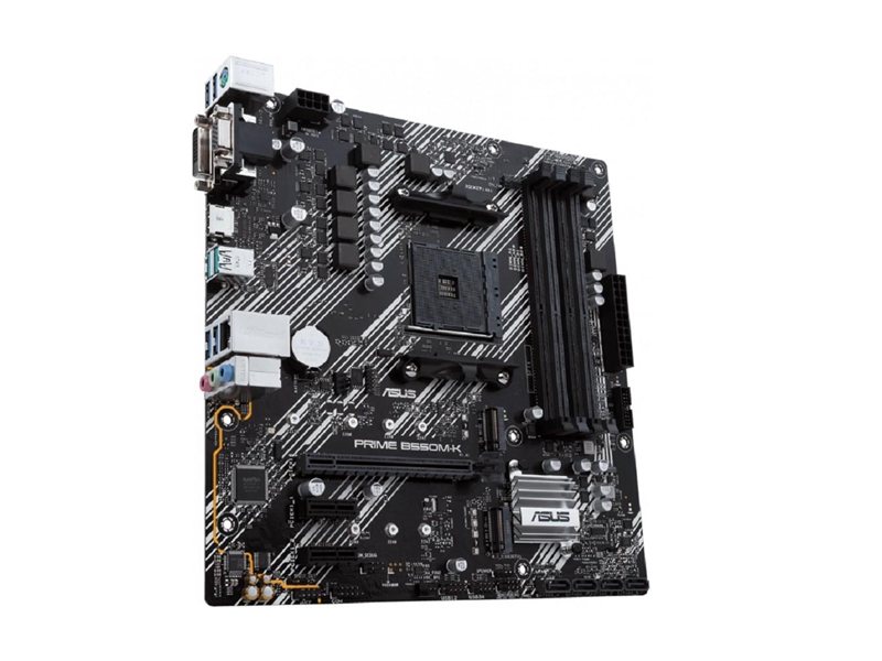 ASUS PRIME B550M-K (Socket AM4, mATX, 4xDDR4(128GB), VGA/DVI/HDMI, 1xPCIe 4.0x16/2xPCIe 3.0, 1xLAN, 4xSATA 6Gb/s, 2xM.2, 6xUSB 3.2, 1xPS/2)