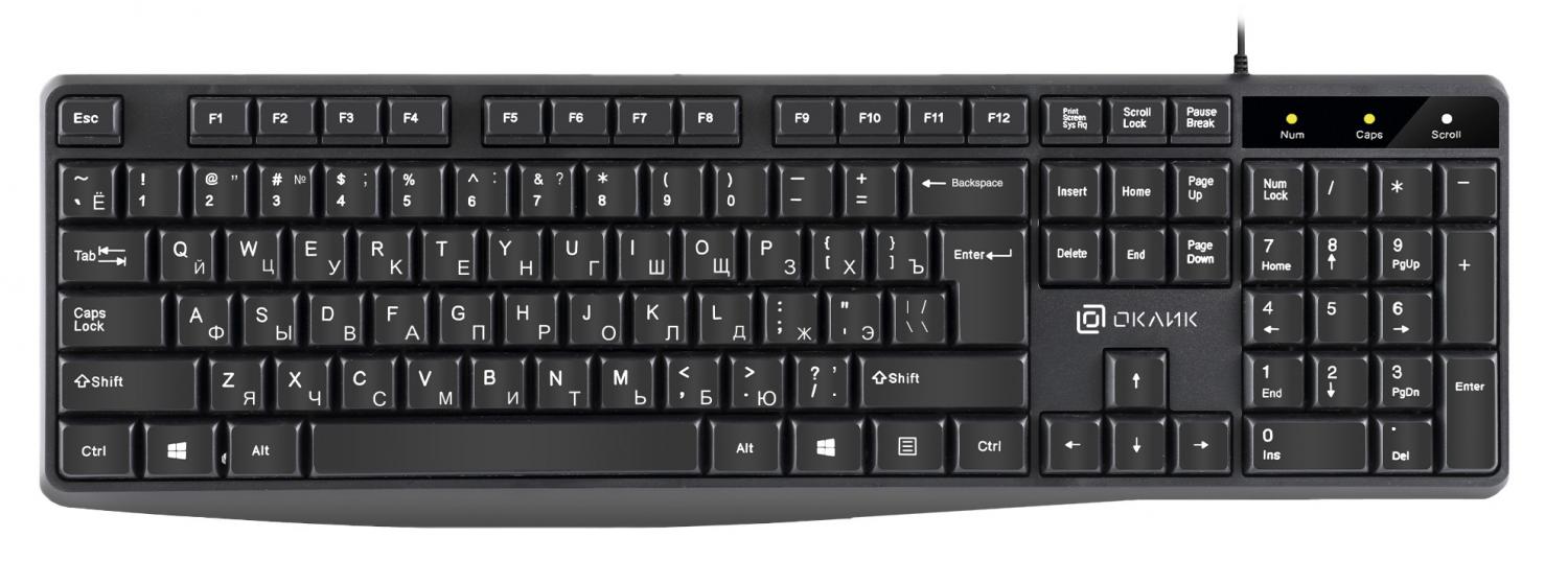 Клавиатура Оклик 145M черный USB (1659983) кабель 1.85м