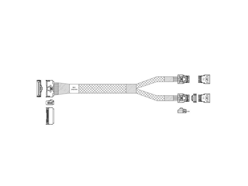 Кабель L285MM011-SD-R   Cable MCIO x8 74P (прямой Straight Type)  -TO-  2x Slimline SAS x4 38P (SFF8654, прямой Straight Type) , 85 Ohm, L:80cm