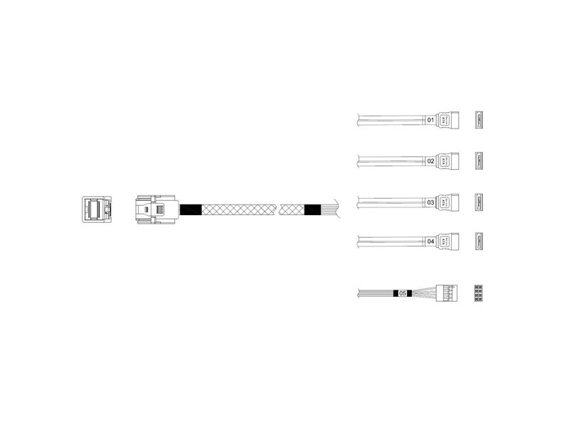 Кабель Miradeed  MD-6715030,  HDmSAS SFF8643 -to- 4*SATA + SideBand, 12G, 85 Ohm, 100cm