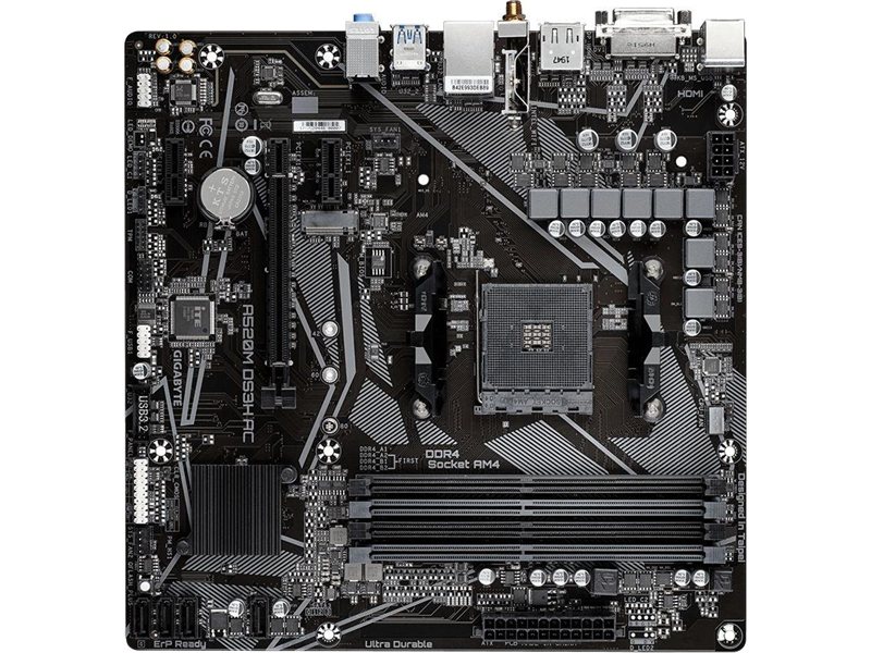 Материнская плата Gigabyte A520M DS3H AC Soc-AM4 AMD A520 4xDDR4 mATX AC`97 8ch(7.1) GbLAN RAID+HDMI+DP