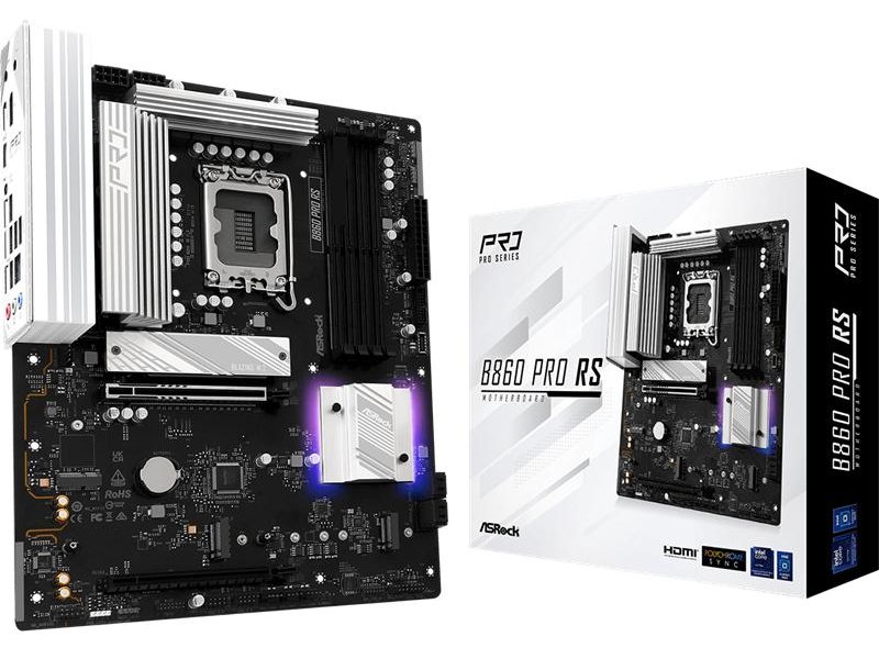 Материнская плата ASROCK B860 PRO RS, LGA1851, B860, 4*DDR5, 4*SATA, 4*M.2, 6*USB 3.2, 2*USB 2.0, Type-C, 2*PCIx16, 1*M.2 (Key E), HDMI+DP, ATX