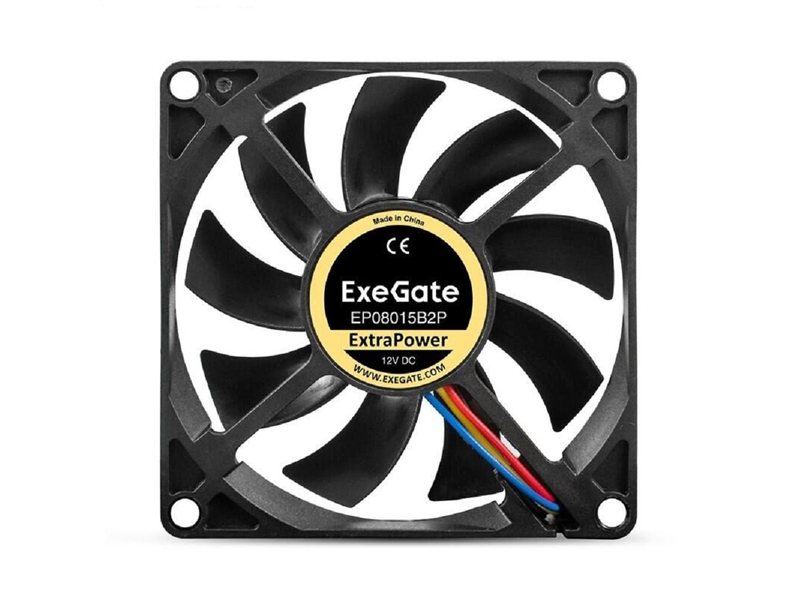 Exegate EX295237RUS Вентилятор 12В DC ExeGate ExtraPower EP08015B2P (80x80x15 мм, 2-Ball (двойной шарикоподшипник), 2pin, 2600RPM, 26dBA)