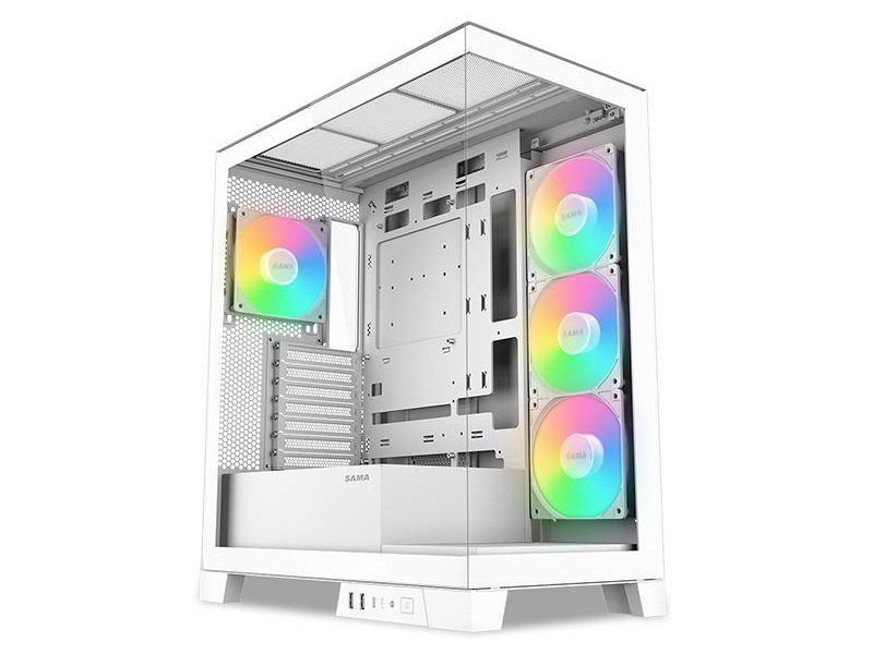 Корпус ПК без блока питания/ Case SAMA V50 White, Midi-Tower, TG, 4x120mm ARGB, 2xUSB 3.0 + 1xUSB 3.1 Type-C, ATX, mATX, mITX White