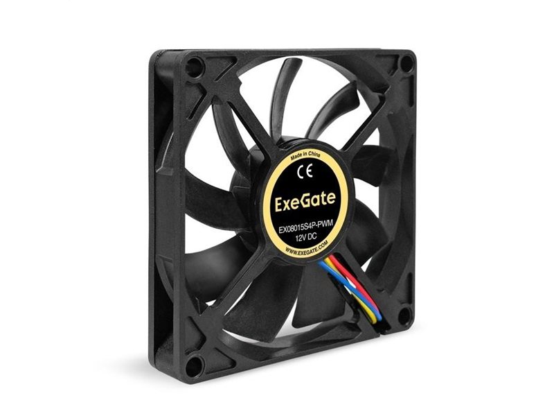Exegate EX295235RUS Вентилятор 12В DC ExeGate EX08015S4P-PWM (80x80x15 мм, Sleeve bearing (подшипник скольжения), 4pin, PWM, 25.5dBA)