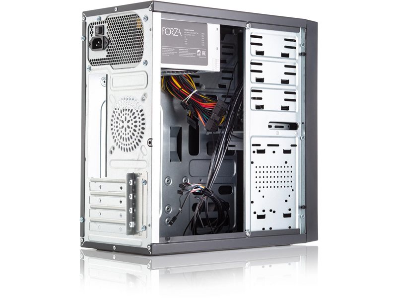 Корпус с блоком питания 450Вт./ Case Forza mATX, 450W, 2xUSB2.0, Black, w/o FAN, 12 cm fan PSU, power cord