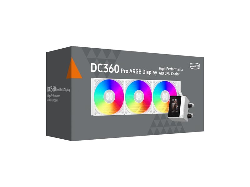 Система охлаждения/ Water Cooling System PCCooler DC360 Pro ARGB Display WH (310W, 360mm, LED, White, ARGB/ Fans: 3x120mm, 90.56CFM, 39.8dBA, 2500RPM/ Pump height 65mm, 15dBA, 2600RPM, Rad thickness 27mm/ S: 1851, 1700, 1200, 115X, AM5, AM4)
