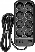 Сетевой фильтр Powercom SP-08 USB03AB 1.8м 1.8м (8 розеток) черный (коробка)