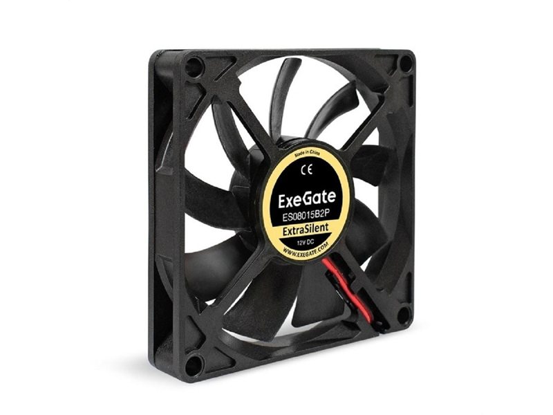 Exegate EX295236RUS Вентилятор 12В DC ExeGate ExtraSilent ES08015B2P (80x80x15 мм, 2-Ball (двойной шарикоподшипник), 2pin, 1700RPM, 17dBA)