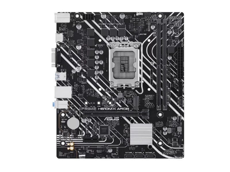 ASUS PRIME H610M-K ARGB (Socket 1700, mATX, 2xDDR5(96GB), VGA/HDMI 2.1, 1xPCIe 4.0x16/1xPCIe 3.0, 1xLAN, 4xSATA 6Gb/s, 1xM.2, 2xUSB 3.2, 4xUSB 2.0, 1xPS/2)