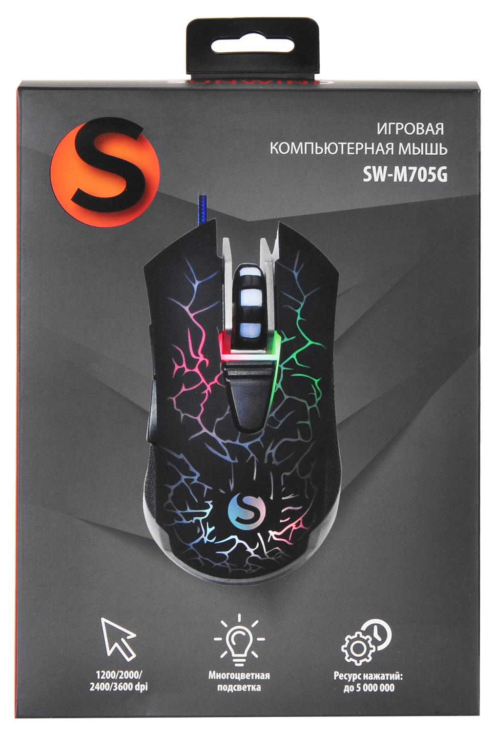 Мышь SunWind SW-M705G черный оптическая 3600dpi USB для ноутбука 6but (1422391)