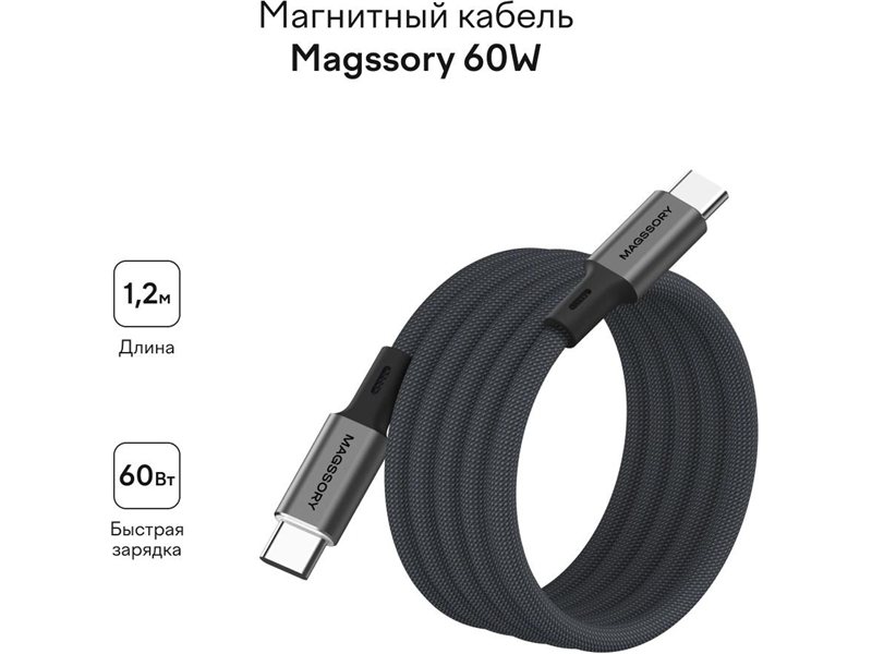 Кабель Magssory CBL001 USB Type-C (m)-USB Type-C (m) 1.2м черный коробка