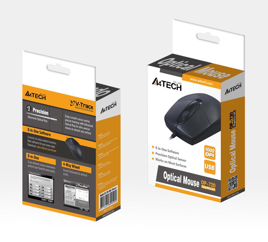 Мышь A4Tech OP-720 черный оптическая 1200dpi USB 3but (OP-720 USB (BLACK))