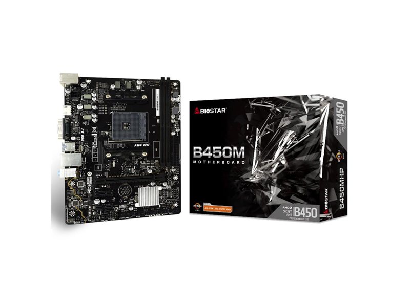 Материнская плата Biostar B450MHP Soc-AM4 AMD B450 2xDDR4 mATX AC`97 8ch(7.1) GbLAN RAID+VGA+HDMI