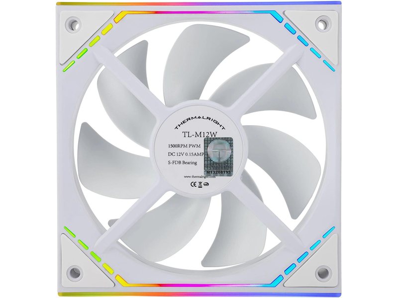 Кулер для корпуса/ Case Cooler Thermalright TL-M12W (120x124x25mm, 4-pin PWM, ARGB, 47.6CFM, 23.2dBA, 1500RPM, White)