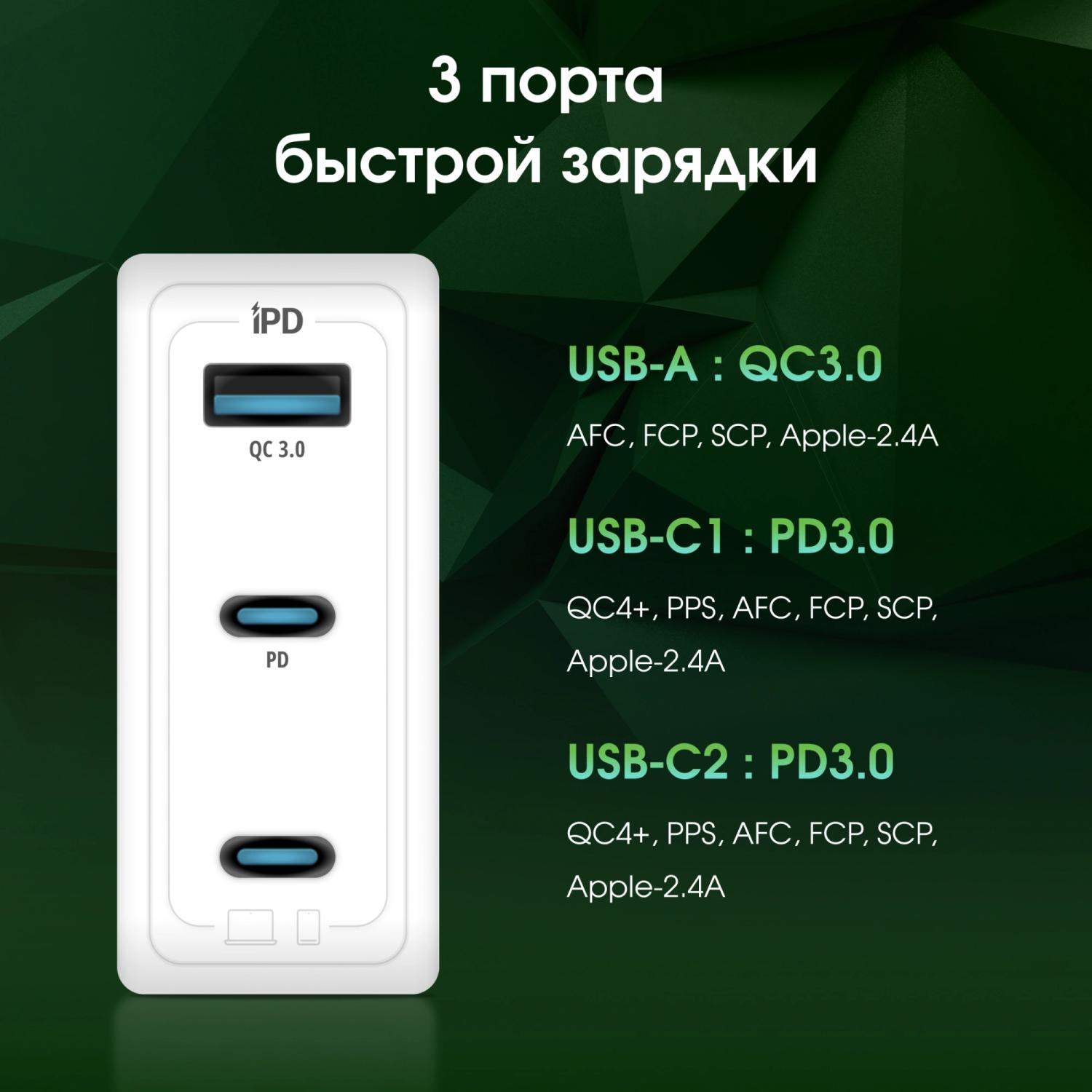 Сетевое зар./устр. Digma Pro DPW10C 100W 5A (PD+QC) 2хUSB-C/USB-A универсальное белый (DPW1С0G012WH)