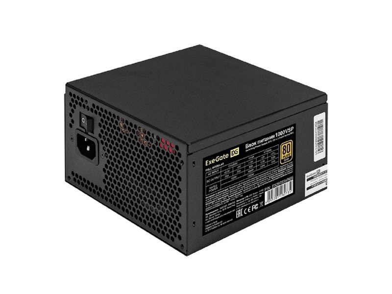 Exegate EX297234RUS Блок питания 1000W ExeGate 80 PLUS® GOLD 1000VSP FC (ATX3.0, APFC, КПД 90% (80 PLUS GOLD), 120mm fan, 24pin, 2x(4+4)pin, PCIE5.0/12VHPWR, 4xPCI-E, 6xSATA, 3xIDE, 1xFDD, Full Cable