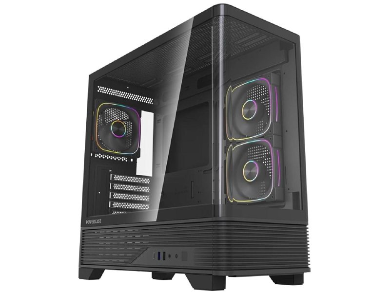 Powercase Корпус Vision Micro M6B, Curved Glass, Type-C, 3x 120mm ARGB PWM Fan, чёрный, mATX  (CVMM6B-A3)