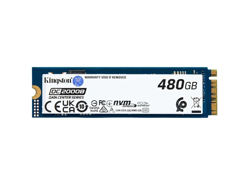 Твердотельный накопитель/ Kingston SSD DC2000B 480GB, M.2 22x80mm, NVMe, PCIe Gen 4x4, 3D TLC, R/W 7000/800MB/s, IOPs 530 000/32 000, TBW 350, DWPD 0.4 (12 мес)
