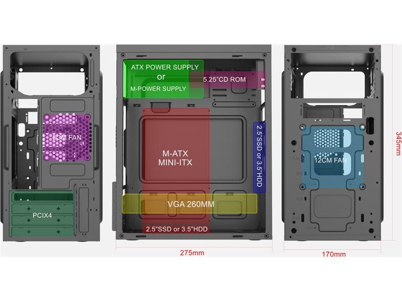 Корпус с блоком питания 450Вт./ Case Forza mATX case, black, w/PSU 450W 12cm, w/2xUSB3.0, w/1xUSB2.0, w/pwr cord, w/o FAN