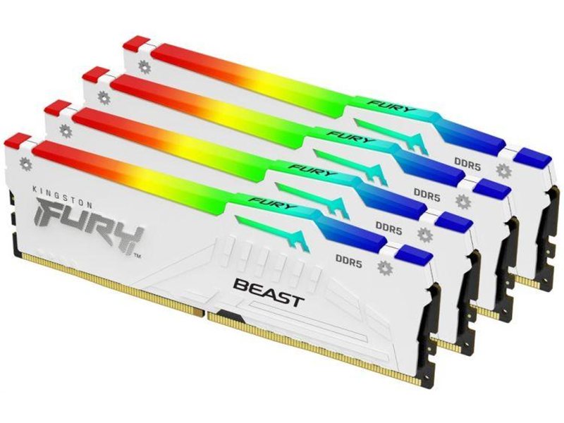 Память оперативная/ Kingston 64GB 5200MT/s DDR5 CL40 DIMM (Kit of 4) FURY Beast White RGB XMP