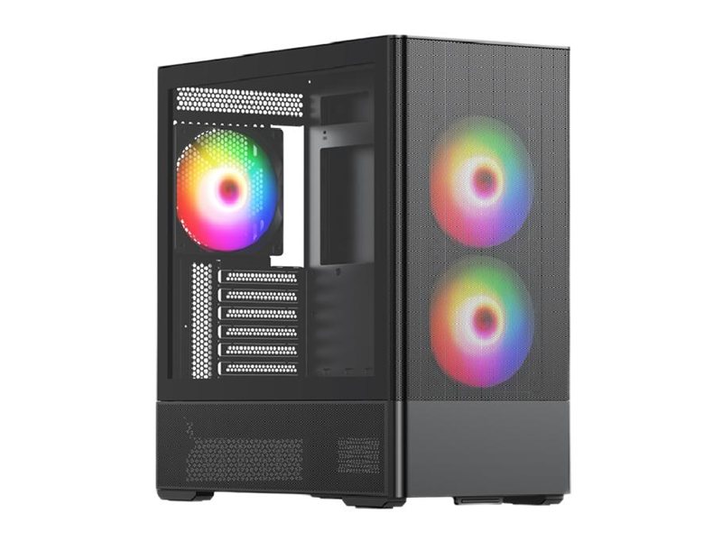 Корпус без блока питания/ Case HSPD M712, Mesh Mid Tower, Black, TG, 0.6 SPCC, 3x140mm ARGB, E-ATX, ATX, mATX, mITX, 175/410/160mm, 2x2.5", 2x3.5", 7xPCI, 2xUSB-A 3.0, 476x225x455mm