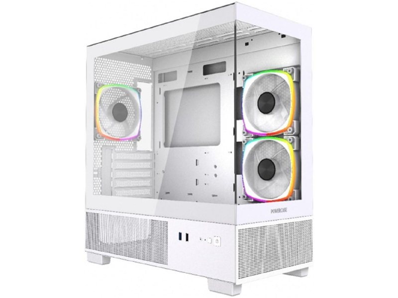Powercase Корпус Vision Micro M1 ARGB, Tempered Glass, 3x 120mm ARGB fans, белый, mATX  (CVMM1W-A3)