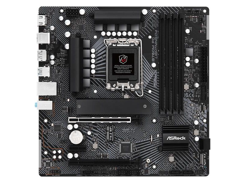 Материнская плата ASROCK B760M PG LIGHTNING/D4, LGA1700, B760, 4*DDR4, 4*SATA, 3*M.2, 3*USB 3.2, 2*USB 2.0, Type-C, 2*PCIx16, 1*M.2 (Key E), HDMI+DP, mATX