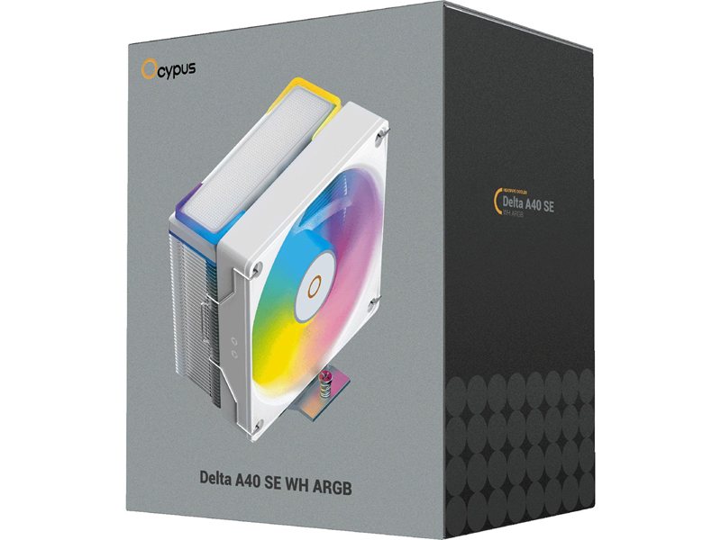 Кулер для процессора/ CPU Cooler Ocypus Delta A40 SE WH ARGB (190W, 4-pin PWM, 147mm, Al/Cu, 4x6mm, ARGB, 1x120mm, 60CFM, 31dBA, 1800RPM, S: 1851/1700/1200/115X, AM5/AM4, white)