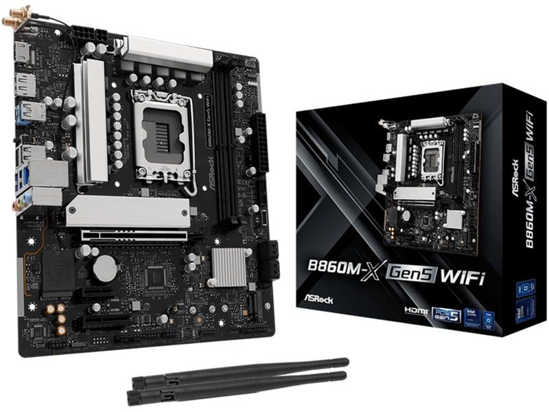 Материнская плата ASROCK B860M-X Gen5 WiFi, LGA1851, B860, 2*DDR5, 4*SATA, 2*M.2, 3*USB 3.2, 2*USB 2.0, Type-C, 2*PCIx16, 1*M.2 (Key E), HDMI+DP, mATX
