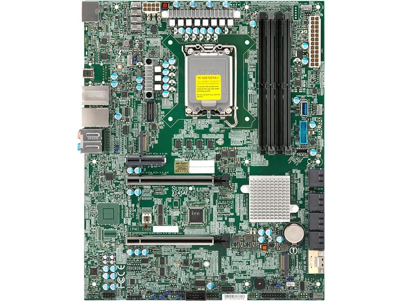 Системная плата/ MB Supermicro X14SAE ATX, W880, LGA1851 Intel Core Ultra 9/7/5 and Core Ultra 7/5 Plus Processors, 4xUDIMM DDR5 ECC/non-ECC, 2xM.2 PCIe 4.0 x4 slots (M-key 2280+M-key 2280/22110), 2 PCI-E 5.0 x16, 1 PCIe 4.0 x4. 1 PCIe 4.0 x8 slimSAS, 8xS