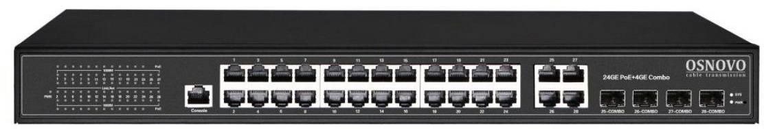 Коммутатор Osnovo SW-8244/L(400W) (L2+) 28x1Гбит/с 4xКомбо(1000BASE-T/SFP) 24PoE+ 400W управляемый