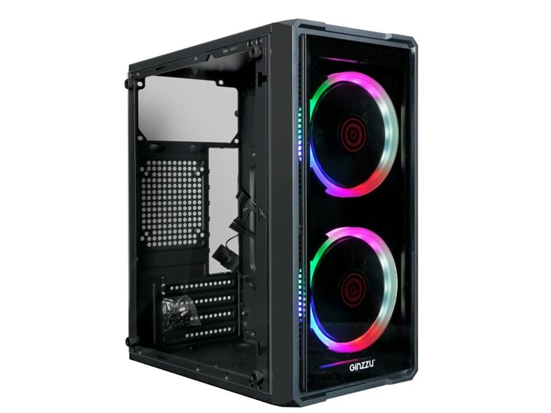 Корпус Ginzzu B177  2*USB 2.0,AU FAN 2*12 LED передняя и боковая панель стекло