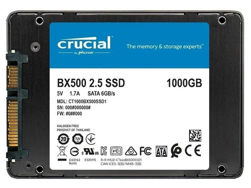 Твердотельный накопитель Crucial SSD Disk BX500 1000GB SATA 2.5” 7mm (540 MB/s Read 500 MB/s Write), 1 Year Warrаnty OEM