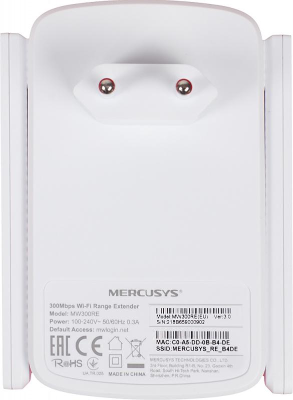 Повторитель беспроводного сигнала Mercusys MW300RE N300 Wi-Fi белый