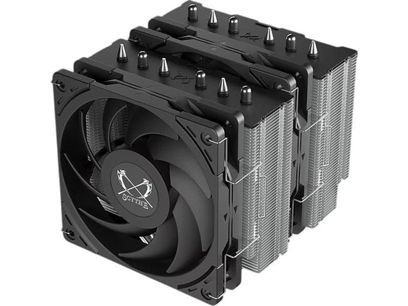 Кулер для процессора/ CPU Cooler Scythe Magoroku (280W, 4-pin PWM, 155mm, Al/Cu, 6x6mm, 2x120mm, 60.29CFM, 26.88dBA, 2000RPM, S: 1851/1700/1200/115X, AM5/AM4, silver, black)