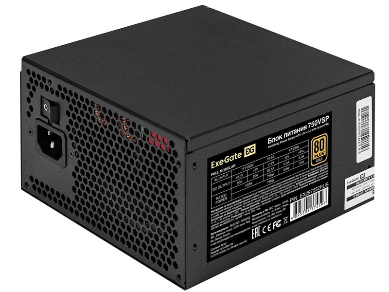 Блок питания Exegate ATX 750W 750VSP 80+ gold (20+4pin) APFC 120mm fan 6xSATA Cab Manag RTL